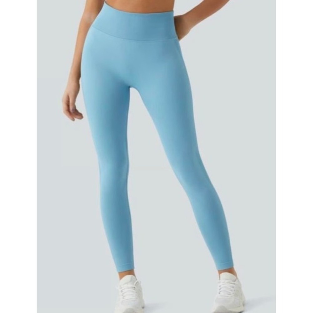 High Waisted Scrunch Butt Seamless Leggings Light Blue Yoga Gym Pants Small
